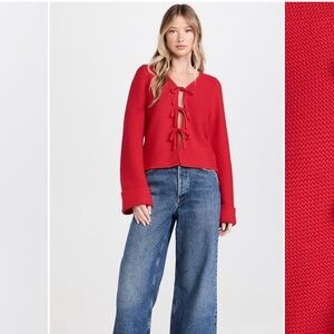 ALIGNE Red Tie-Front Cardigan, size L